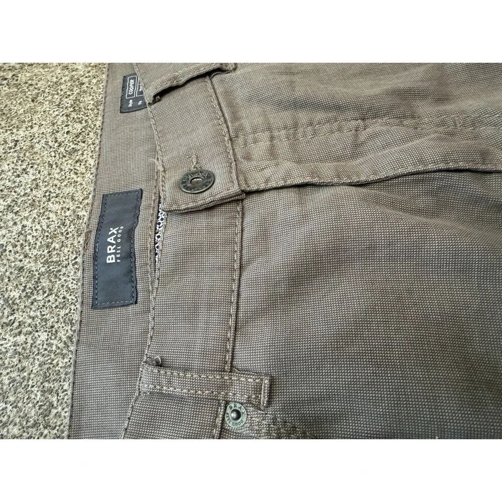 Brax Style Cooper Regular Fit Mens Pants 35 Tan Tri-Tone Flex Micro Check
